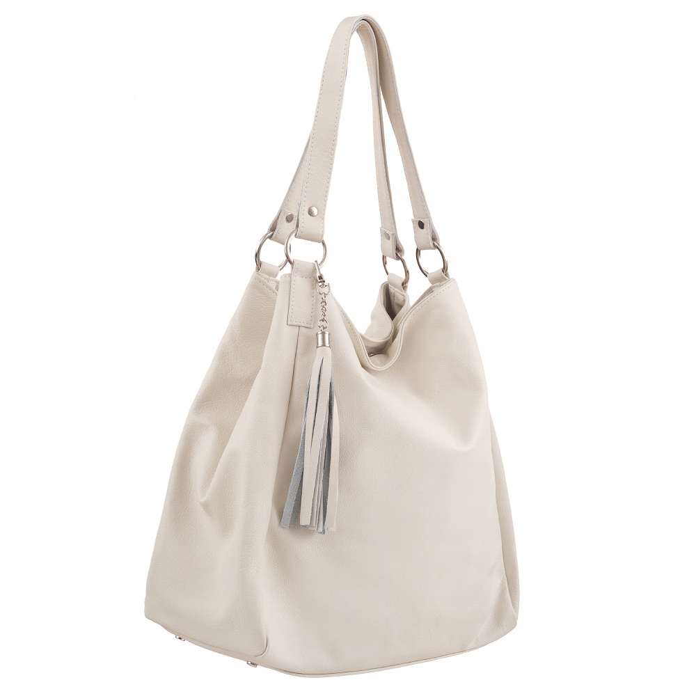 ŚMIETANKOWA TOREBKA WOREK TORBA SKÓRA NATURALNA A4 Marka inna