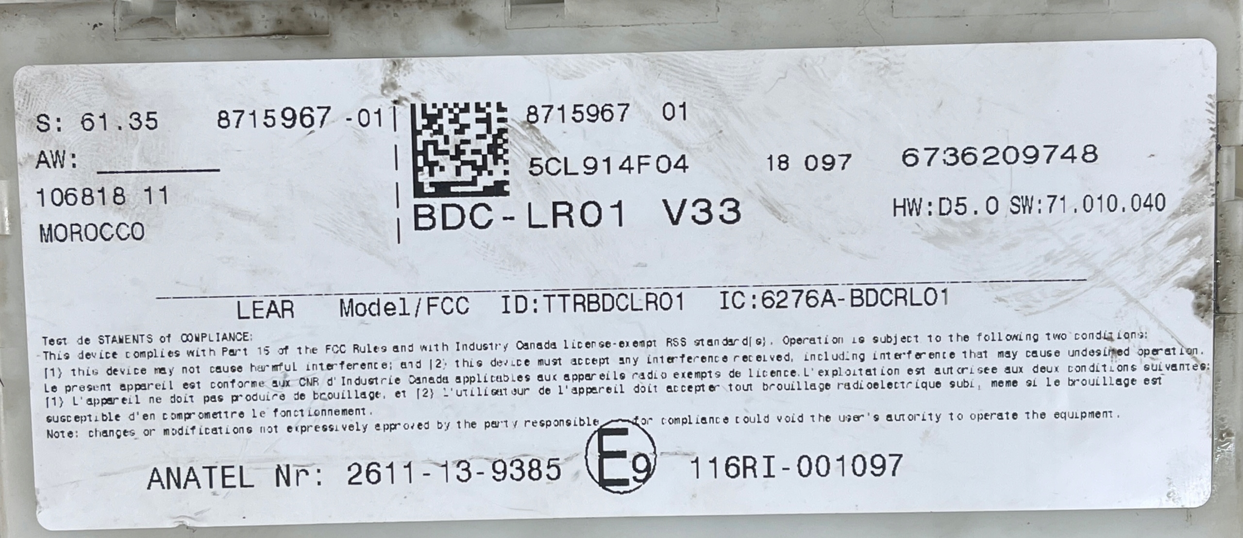 M68 BEDIENTEIL MODUL BDC BMW MINI F60 8715967