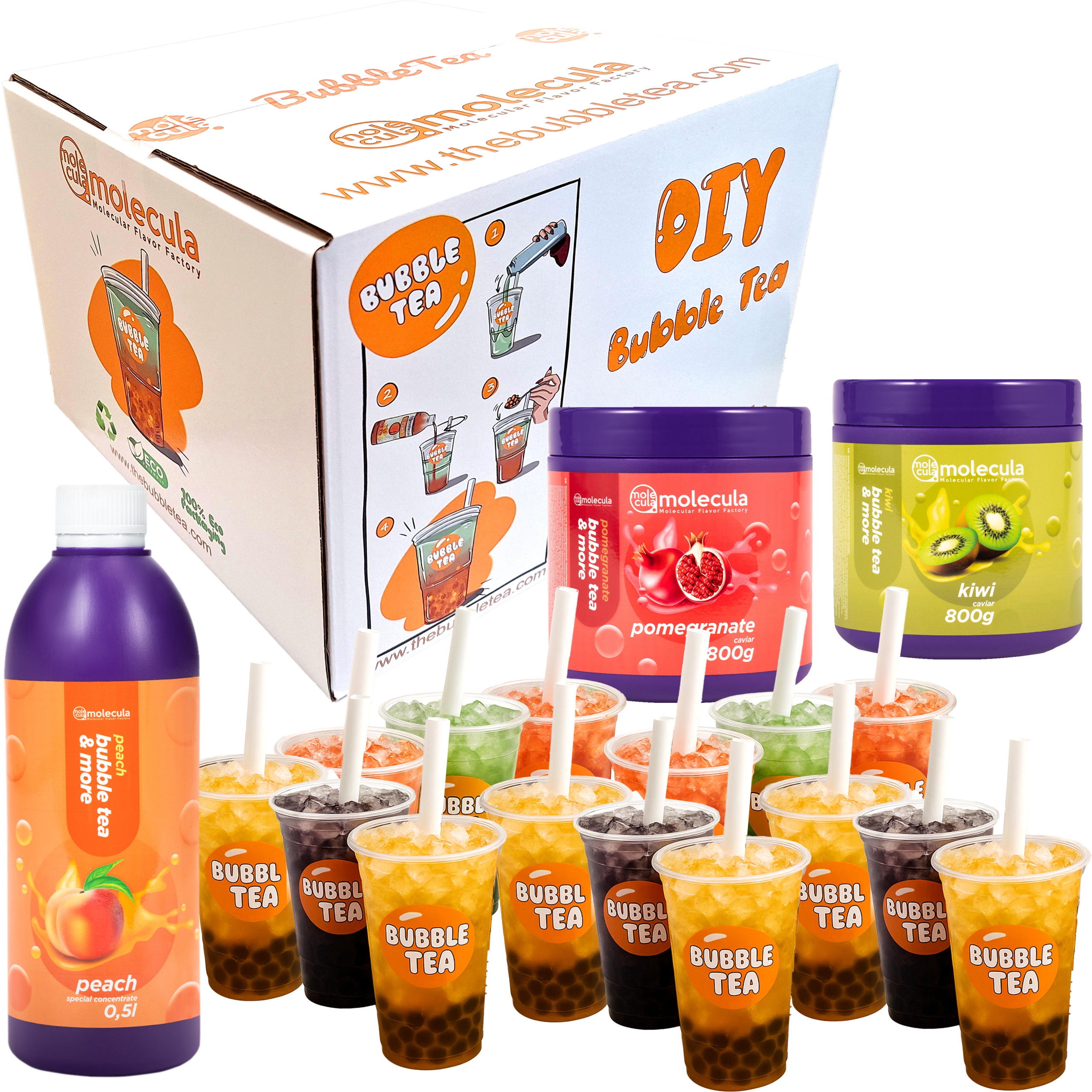 Bubble Tea Zestaw Kulki 1,6kg Syrop 15x Kubki 15x Słomki