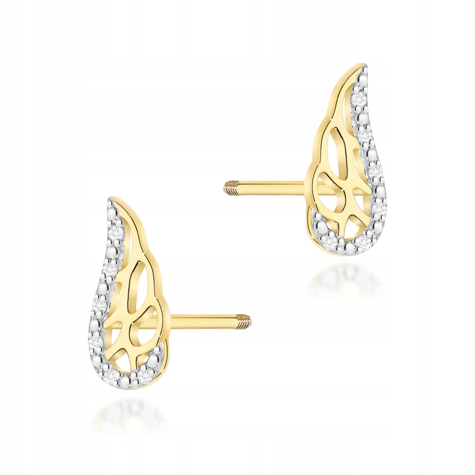 Zlaté dámské náušnice 585 s diamanty, puzetky se šroubovacím zapínáním, efektní pro ni