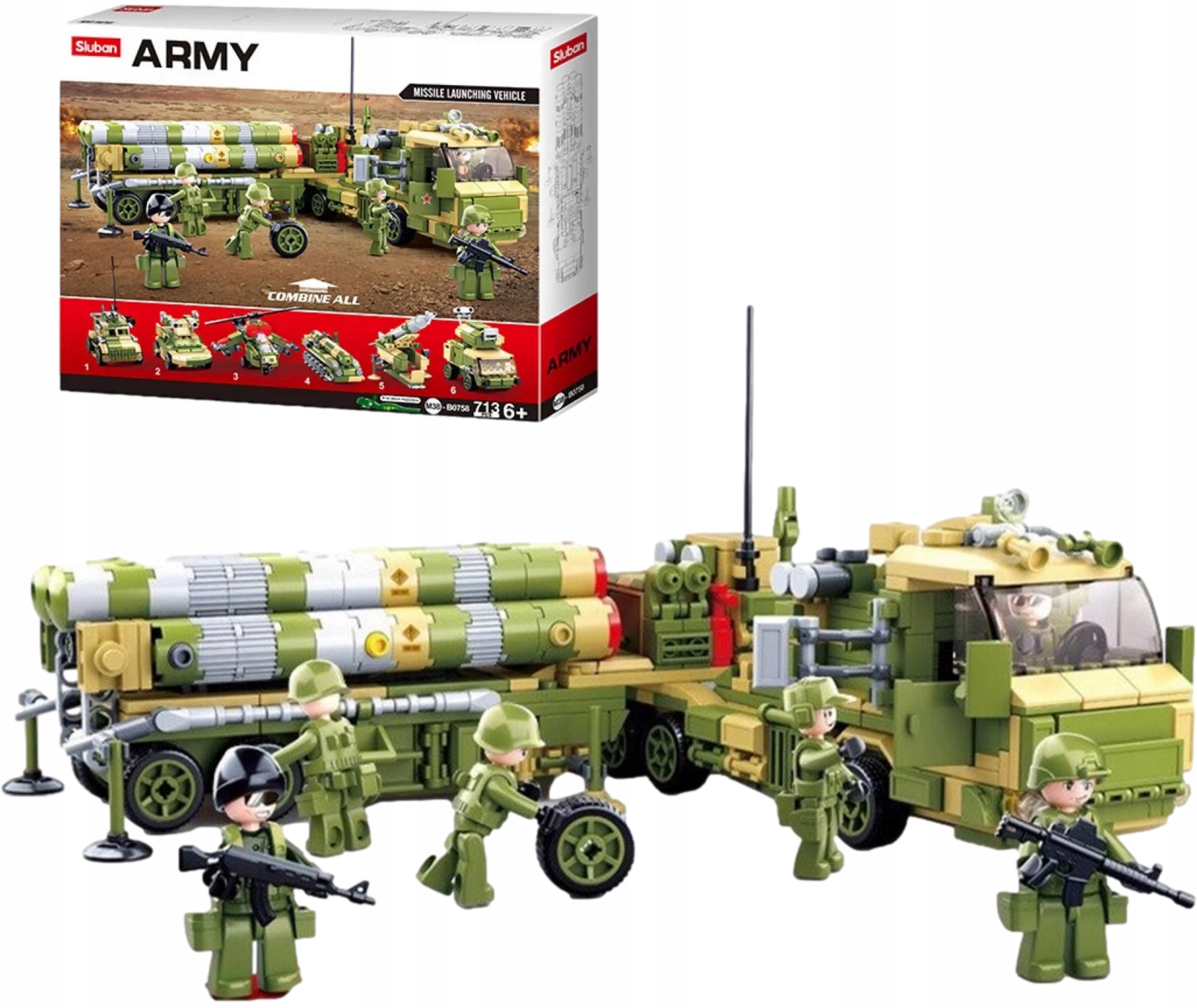 Klocki Sluban Army Pojazdy wojskowe 6 w 1 Sprzęt 713 el.