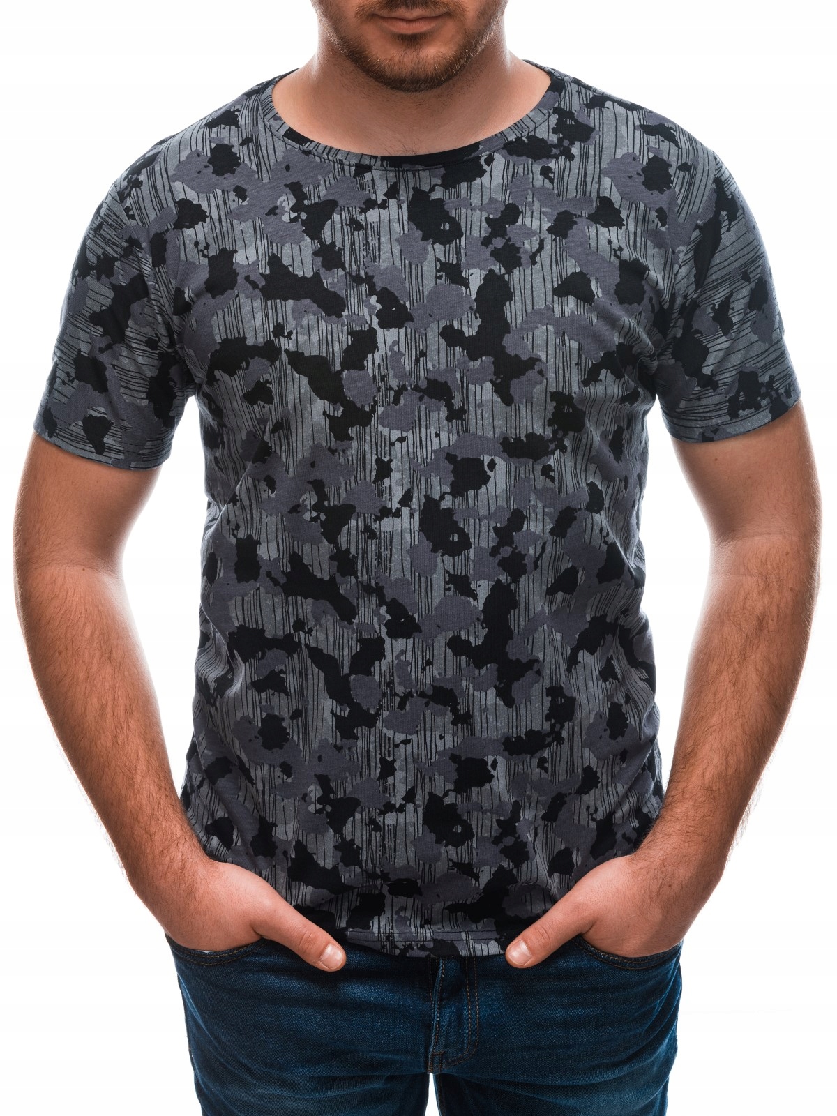 

T-shirt męski z nadrukiem 1664S szary XXL