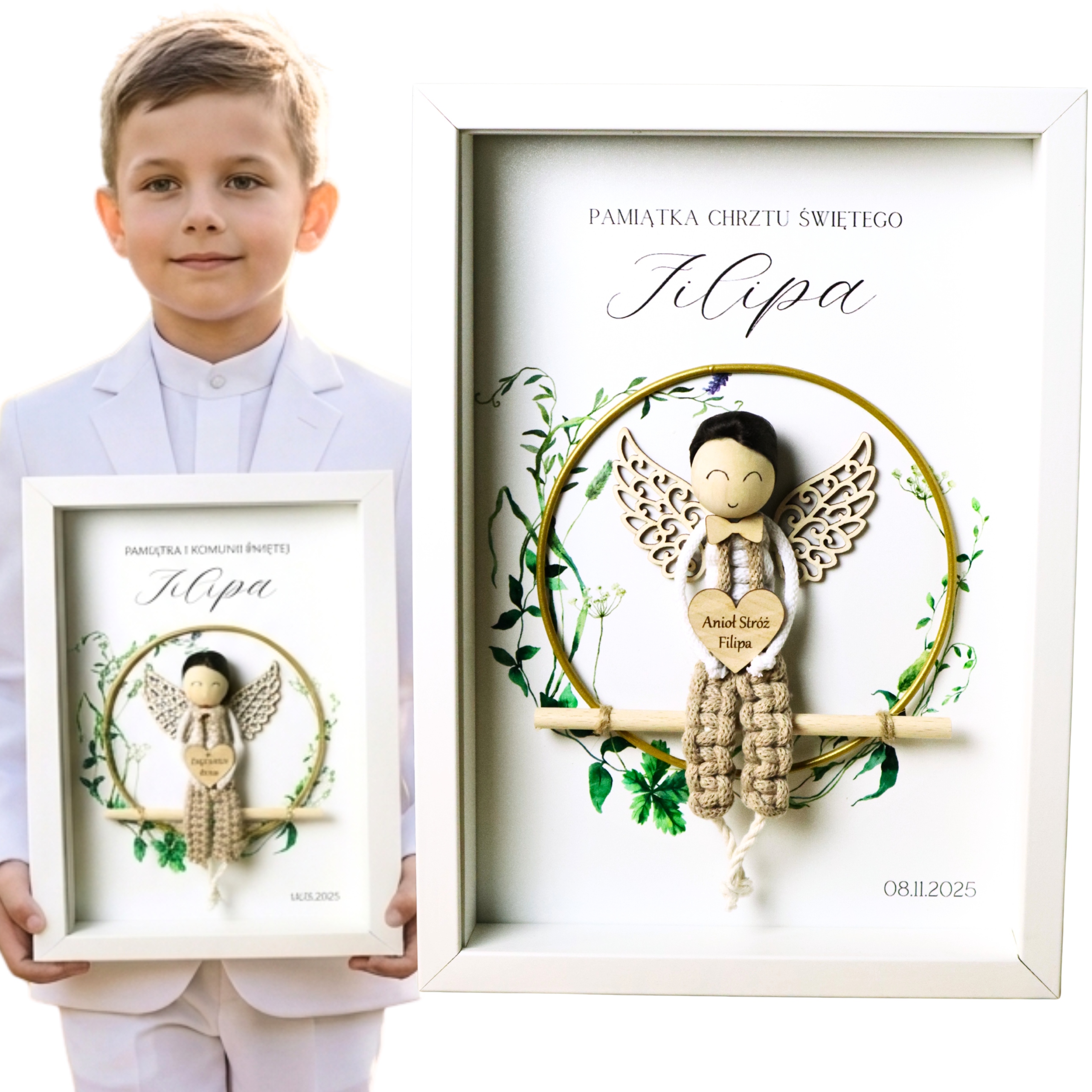 PREZENT NA KOMUNIĘ CHRZEST ŚWIĘTY PAMIĄTKA I KOMUNII ANIOŁ STRÓŻ W RAMCE 3D