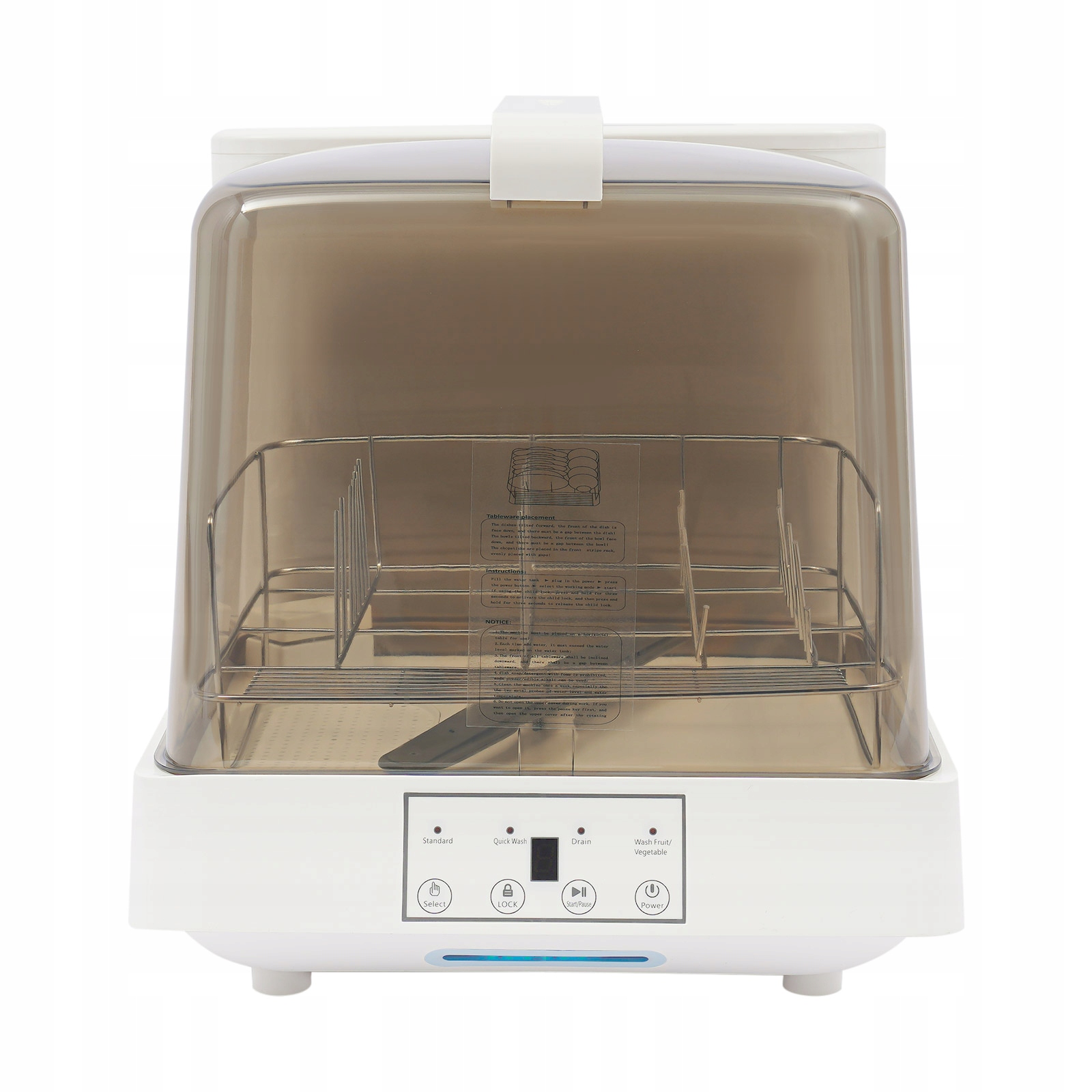 Przenosna zmywarka 800W, automatyczne suszenie 30 min, obrót 360°, przezroczysta