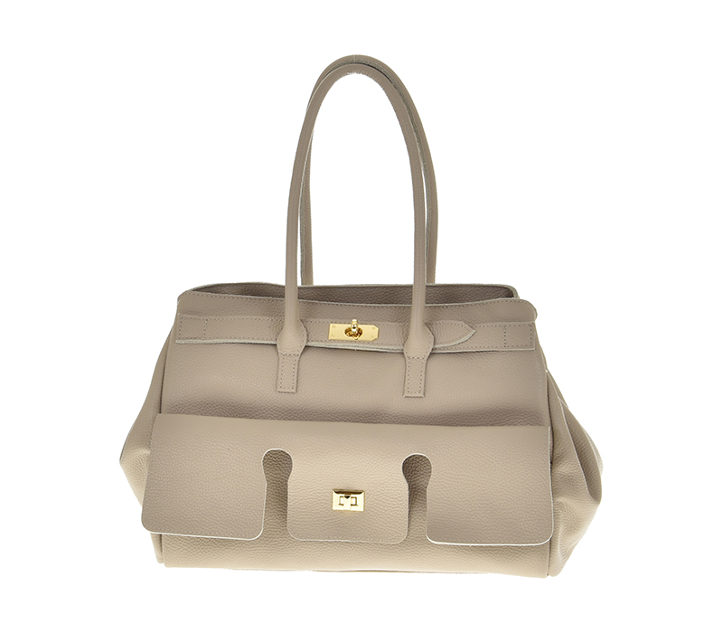 Kožená kabelka Laura Biaggi klasická velká šedá béžová Marmo shoper