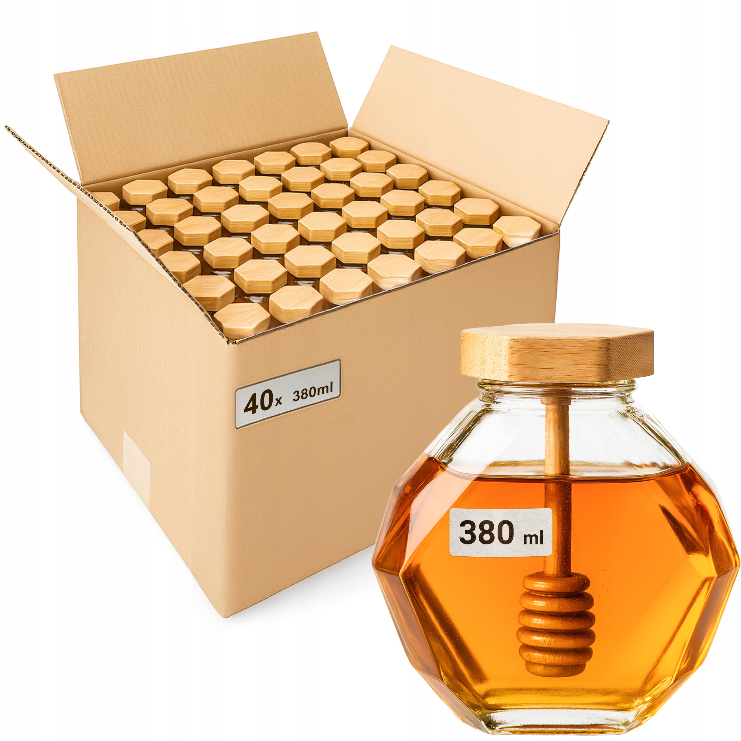 40 x Sklenice na med 380 ml s naběračkou a ozdobným diamantem