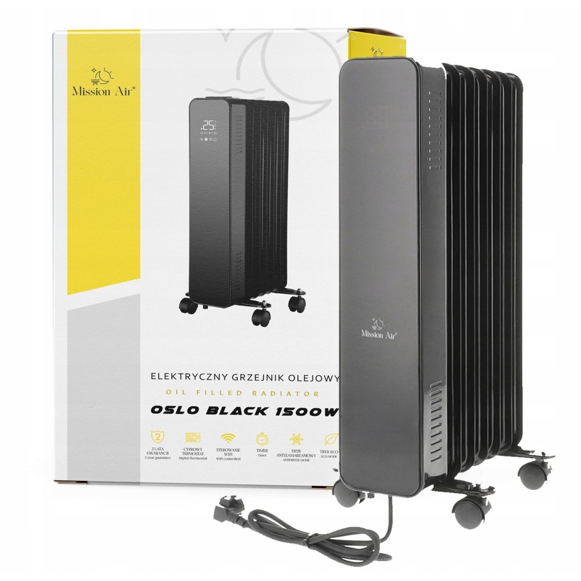 Elektrický olejový ohřívač Oslo Mission Air černý 1500 W černý Wifi Timer