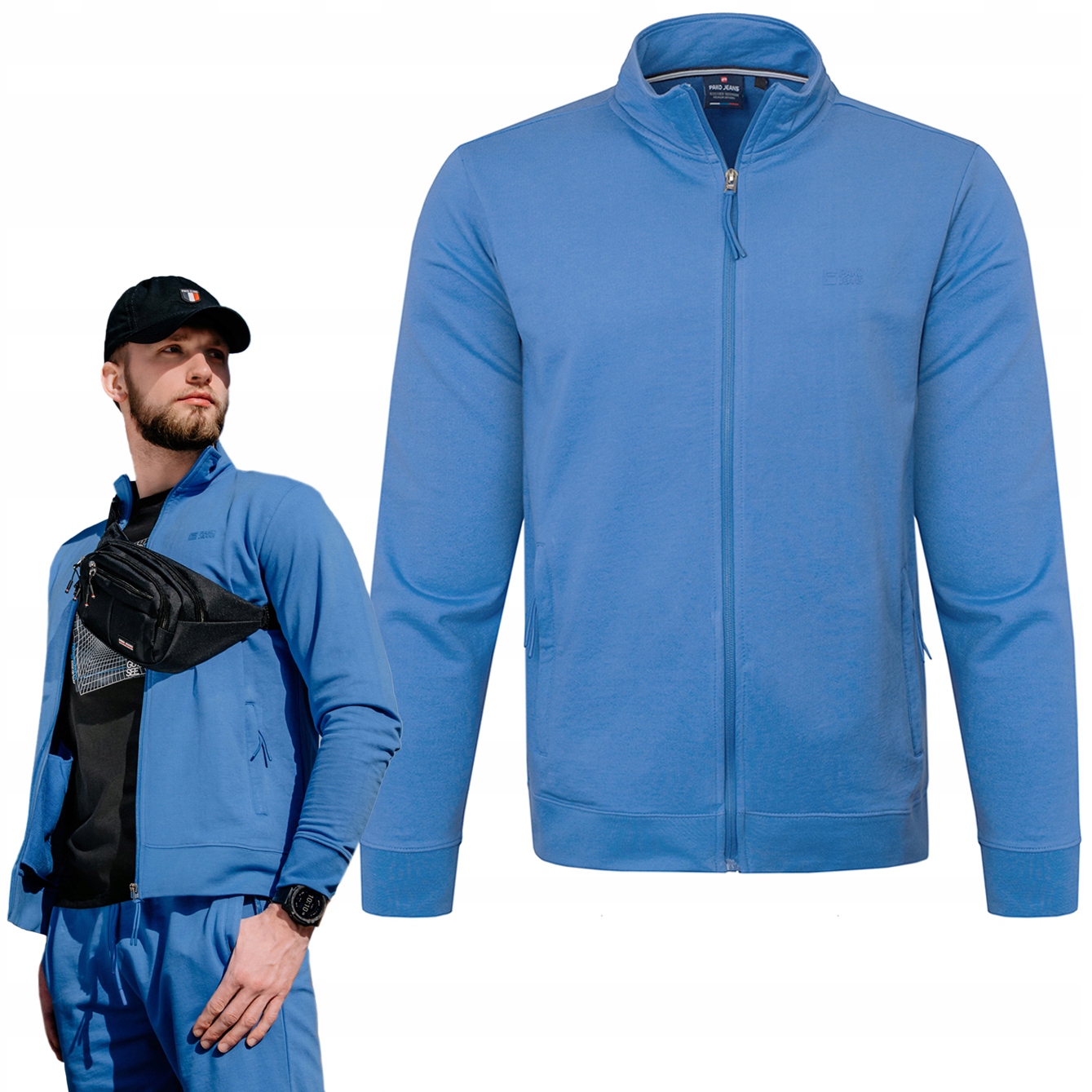 pánská rozepínací mikina bez kapuce na léto, nezateplená, Modrá Pako Jeans