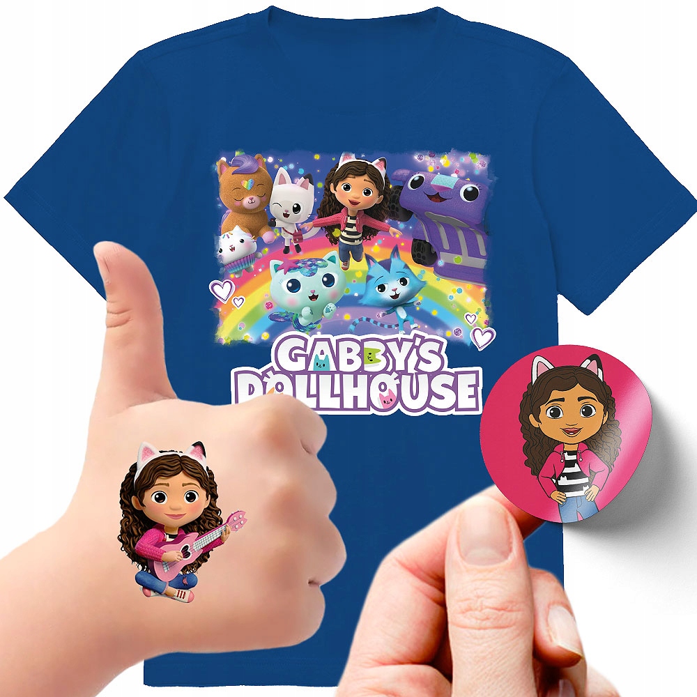 ZESTAW 3W1 KOSZULKA DLA DZIECI TATUAŻE NAKLEJKI KOCI DOMEK GABI 116 JAKOŚĆ