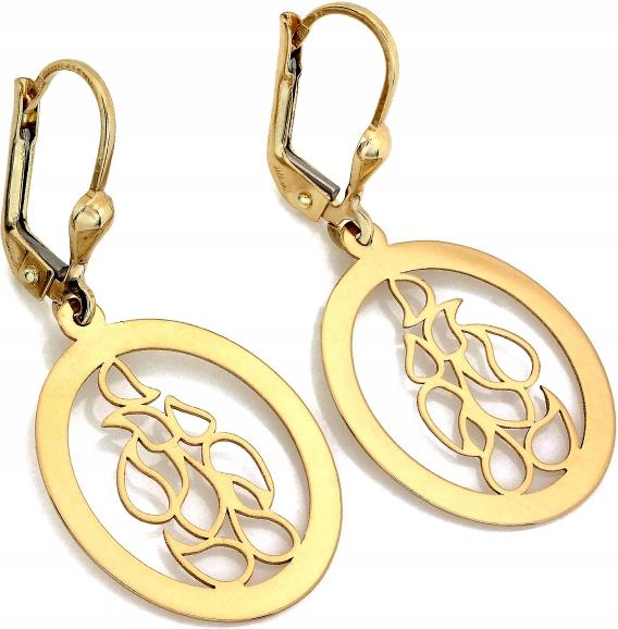 Dámské náušnice ze zlata, závěsné, oválné, ažurové, jako dárek, 14karátové zlato, módní