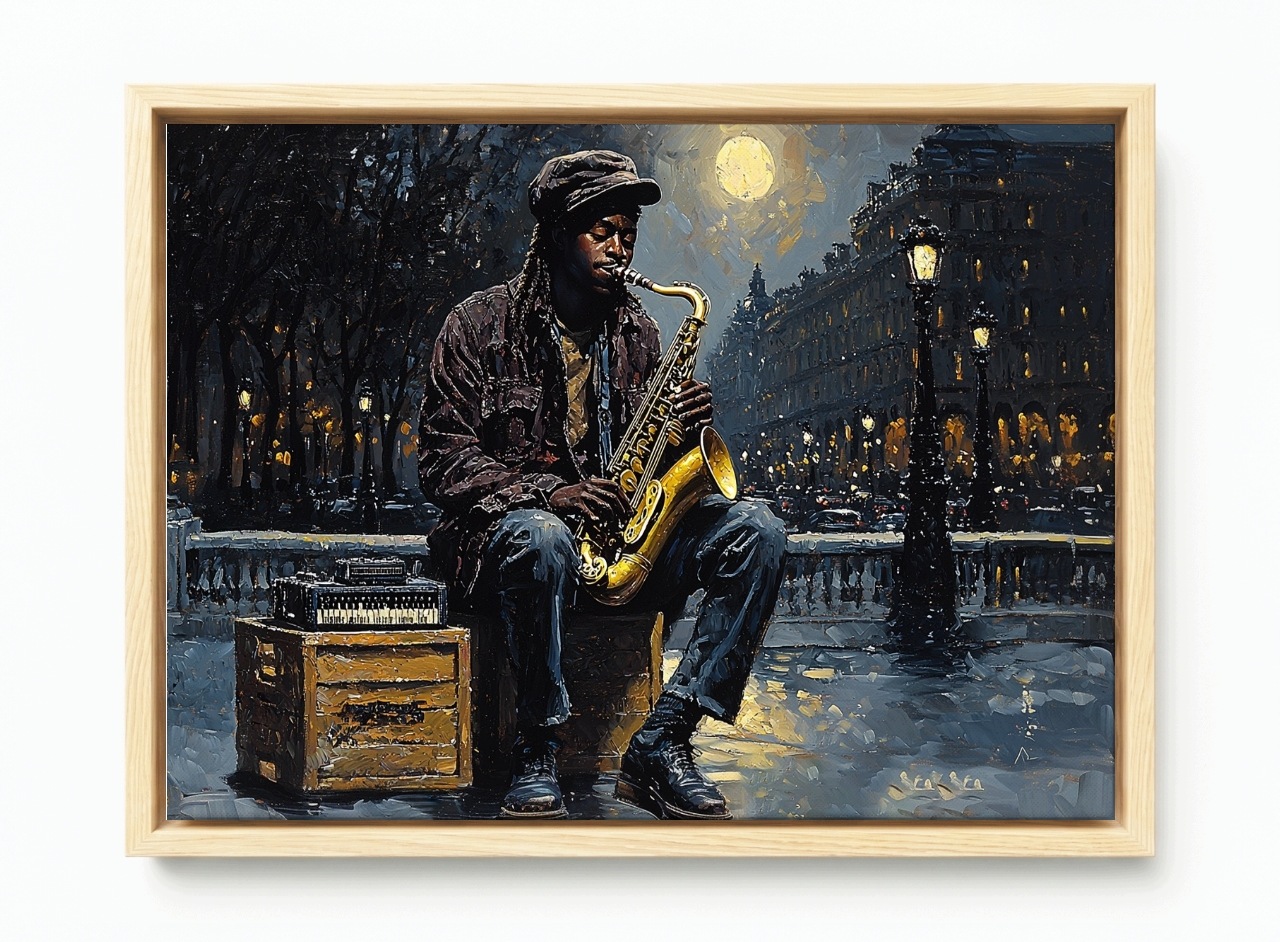 Obraz Rama American Box Město Ulice Hudebník Saxofon Koncert Večer 60x40