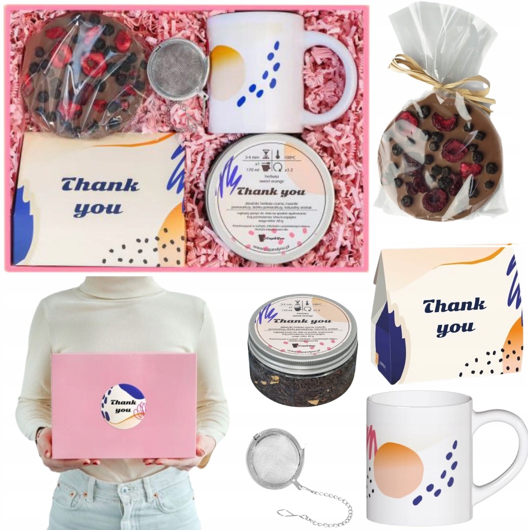Podziękowanie Dla Kobiety -box Prezentowy Herbata Kubek Zaparzacz Czekolada