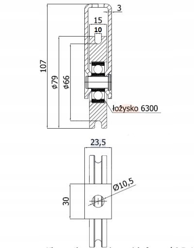 ROLKA METALOWA Z MOCOWANIEM fi 79 mm NA LINKĘ 10mm Marka Zabi
