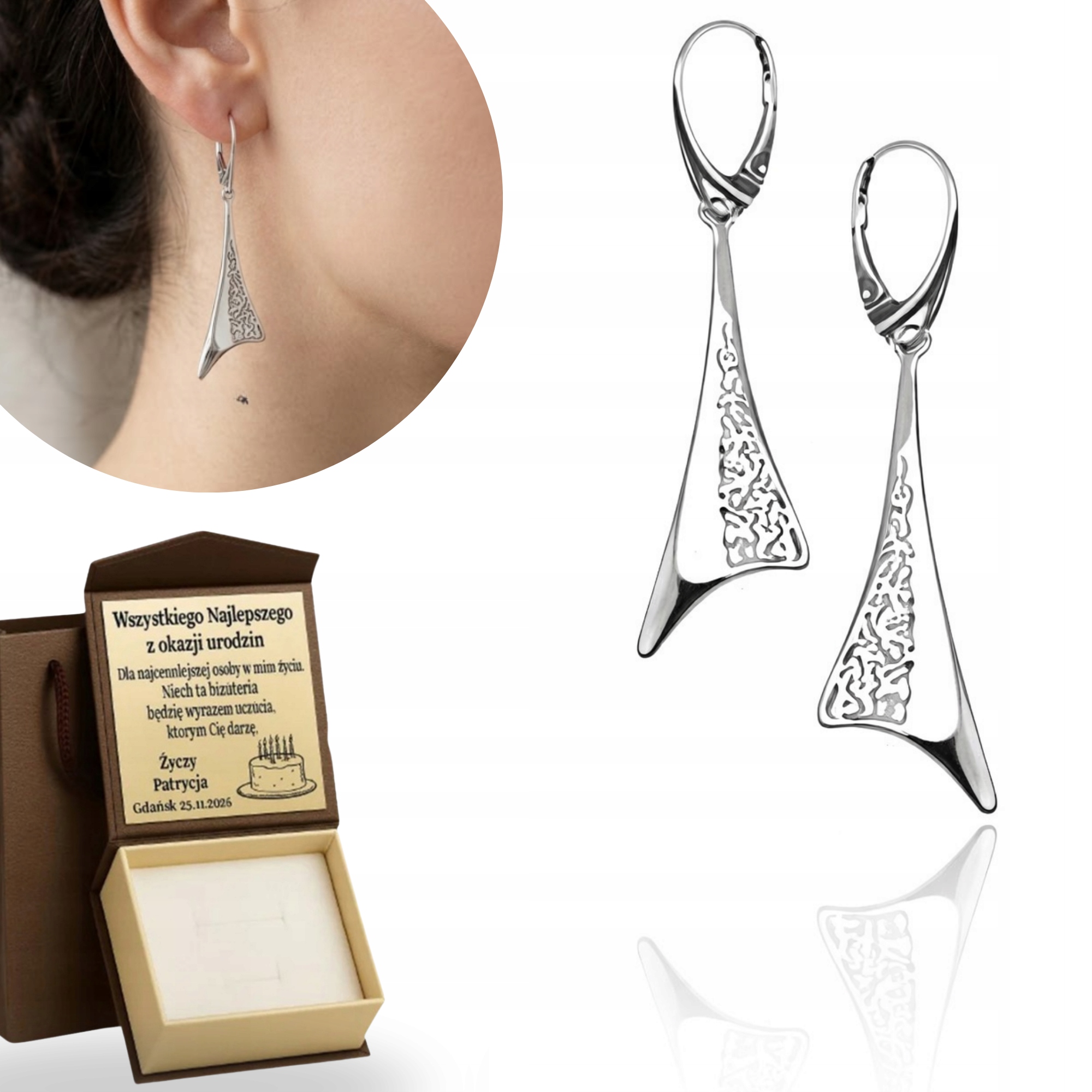 Stříbrné Náušnice Závěsné Ažurové Bižuterie Stříbro 925 Gravírování Jako Dárek