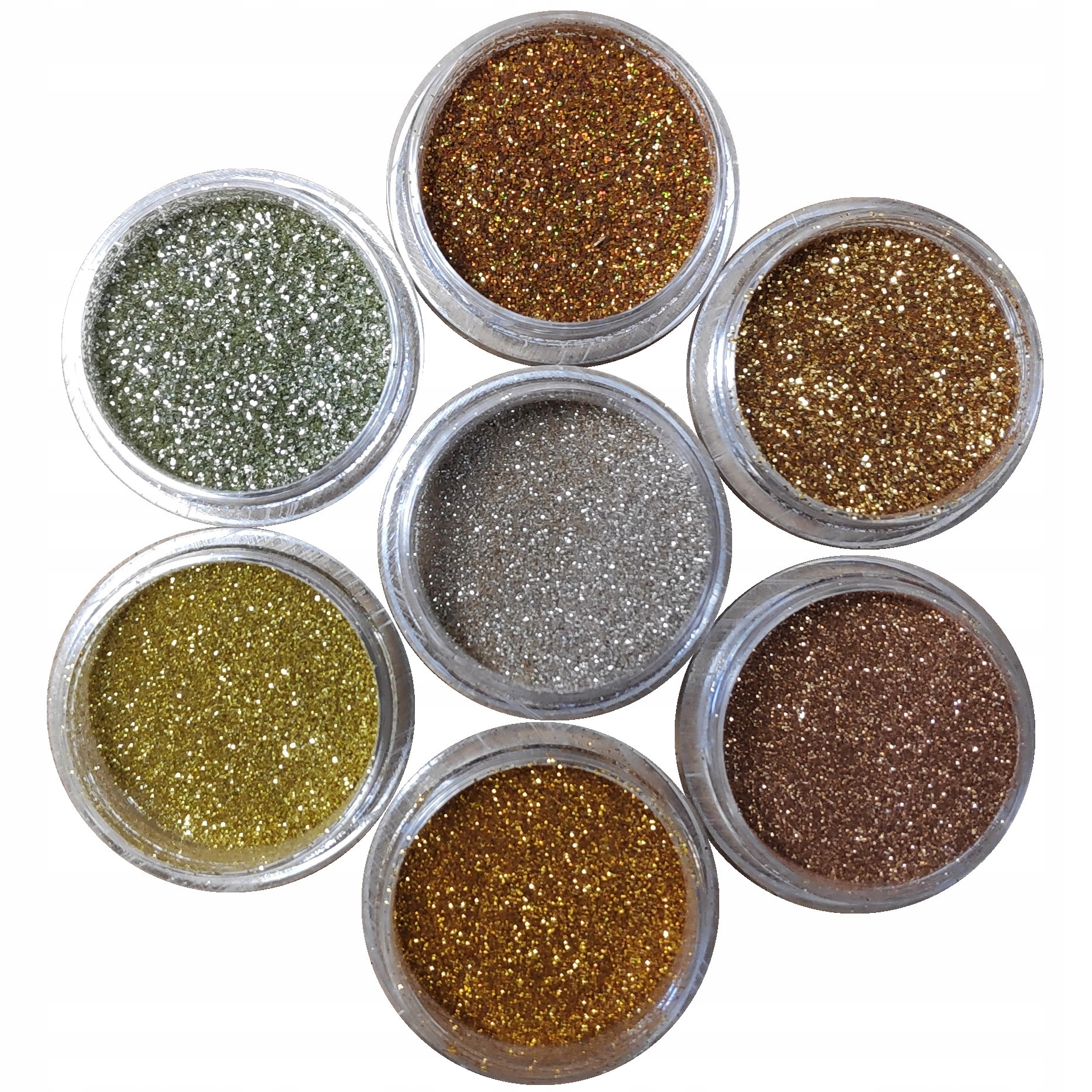 

Zestaw pyłków do zdobień manicure 7 szt. Gold 1g