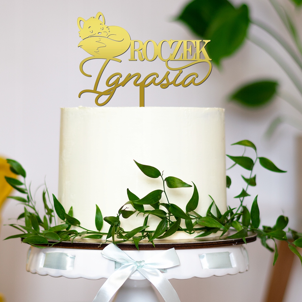 TOPPER NAPIS TORT DEKORACJA LIS LISEK ROCZEK złoty Motyw personalizowany