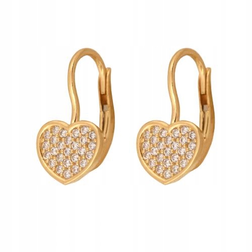 Zlaté 585 jemné náušnice srdíčka se zirkony dárek pro milovanou osobu