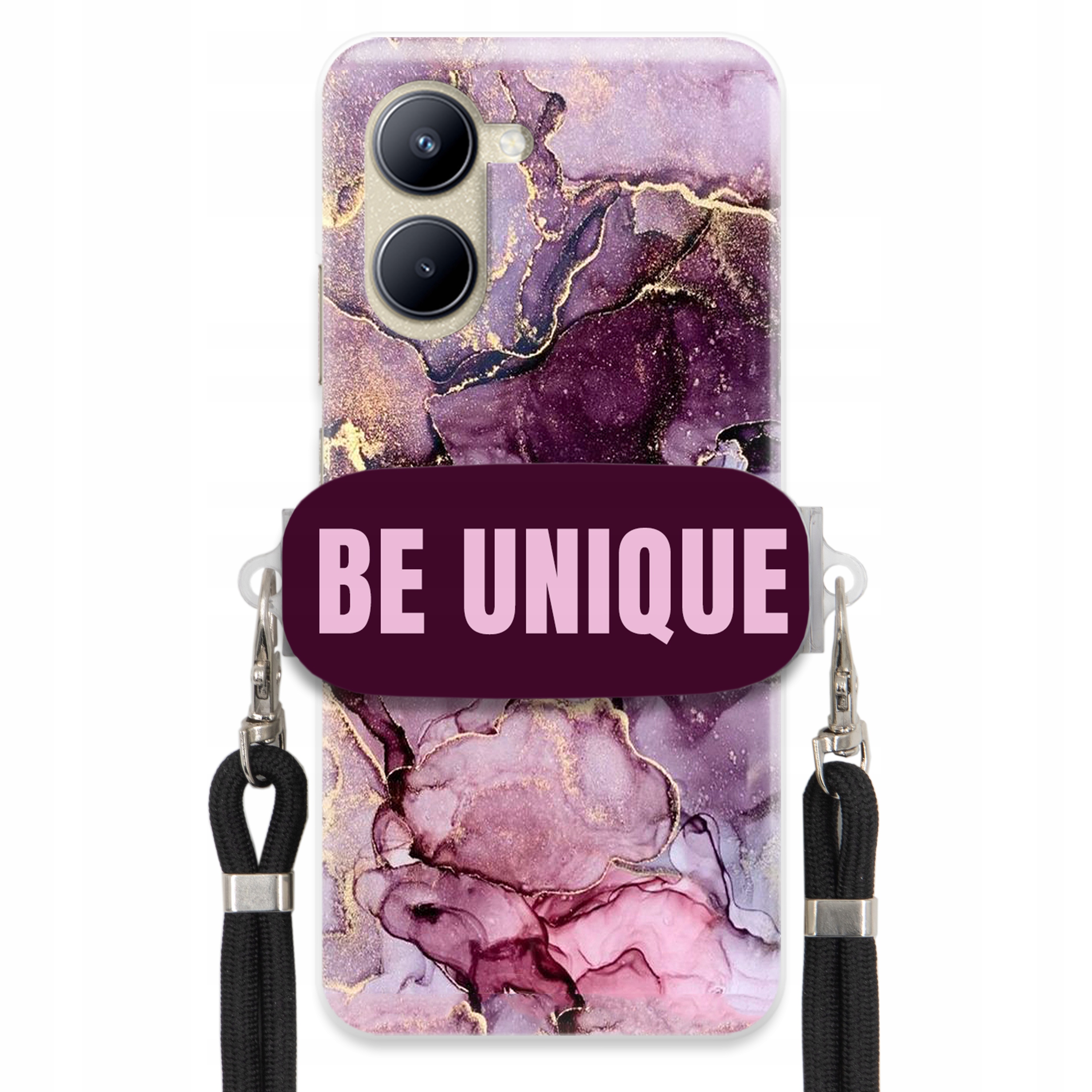 Prémiové puzdro pre Realme C33 držiak na šnúrku Čierny fialový mramor