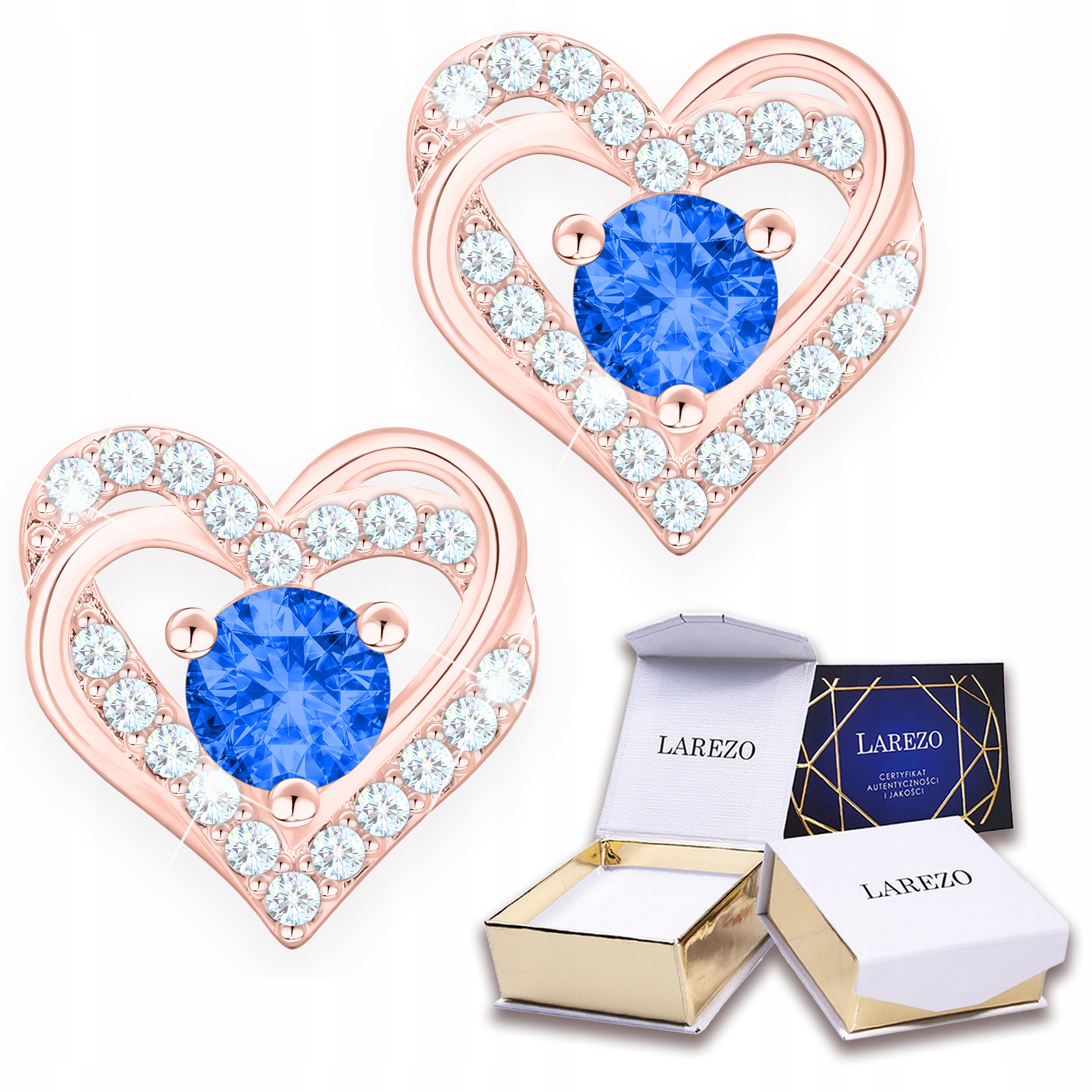 Náušnice Růžové lesklé srdce se zirkony Modré Zirkony Stříbro 925