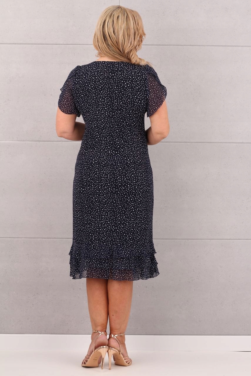 WIZYTOWA SUKIENKA Z FALBANKĄ DUŻE ROZMIARY POLSKI PRODUCENT MIDI ZWIEWNA Długość midi