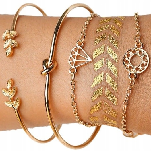 

Złoty Zestaw Bransoletka bangla łańcuszek supeł