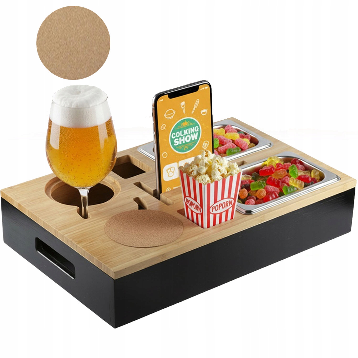 Bambusový podnos na pohovku Bedee Barová Skříňka Kávový na pohovku s podstavcem a držákem