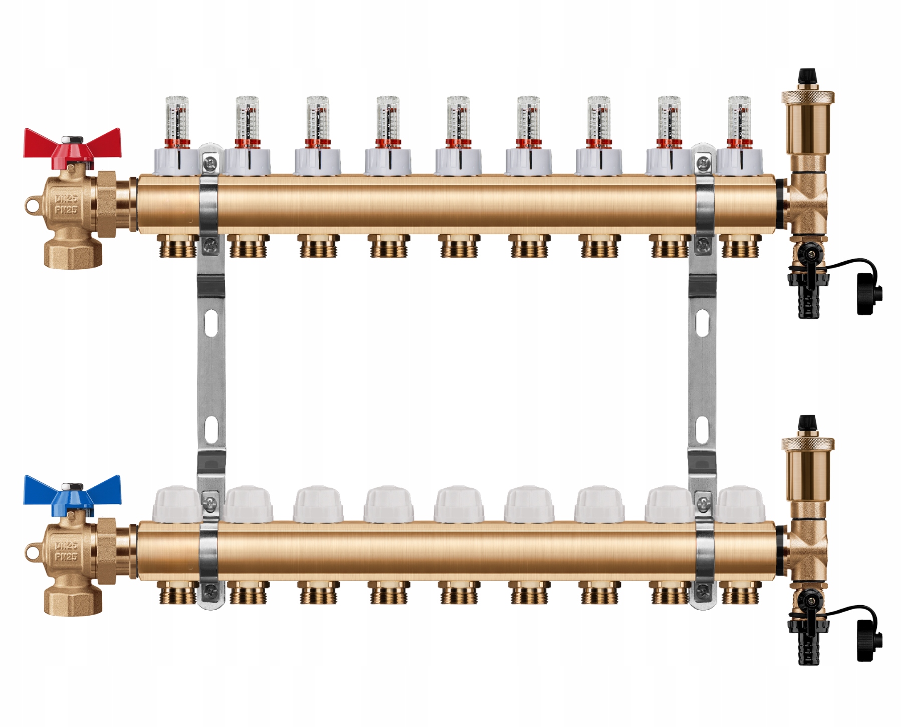Rozdělovač Podlahového Vytápění 9 Okruhů Úhlový Kulový Ventil Pex