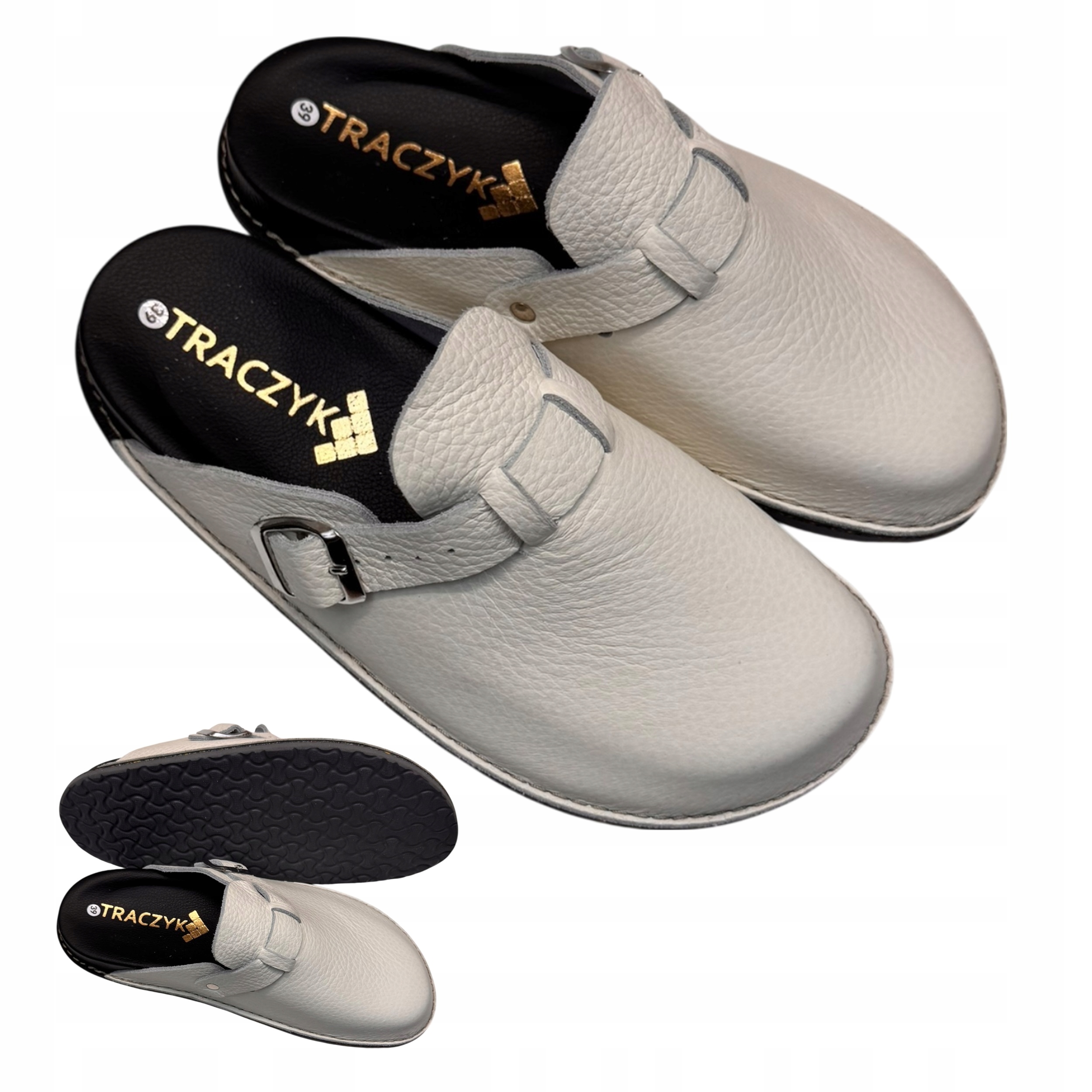 Traczyk Nazouváky Bílé Ecru Ortopedické Chodaki Přírodní Kůže Fusbet vel. 38