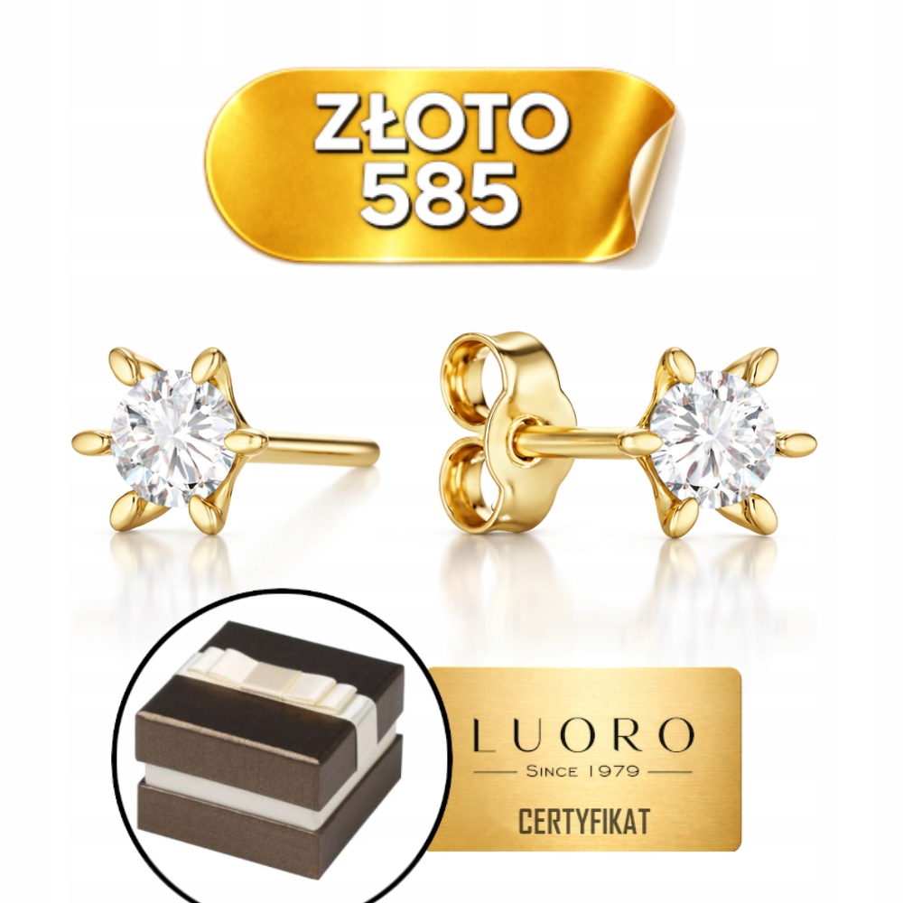 Náušnice Zlaté 585 14K Zirkon Velká Šest Tlapek 4,5 MM Tyčinka