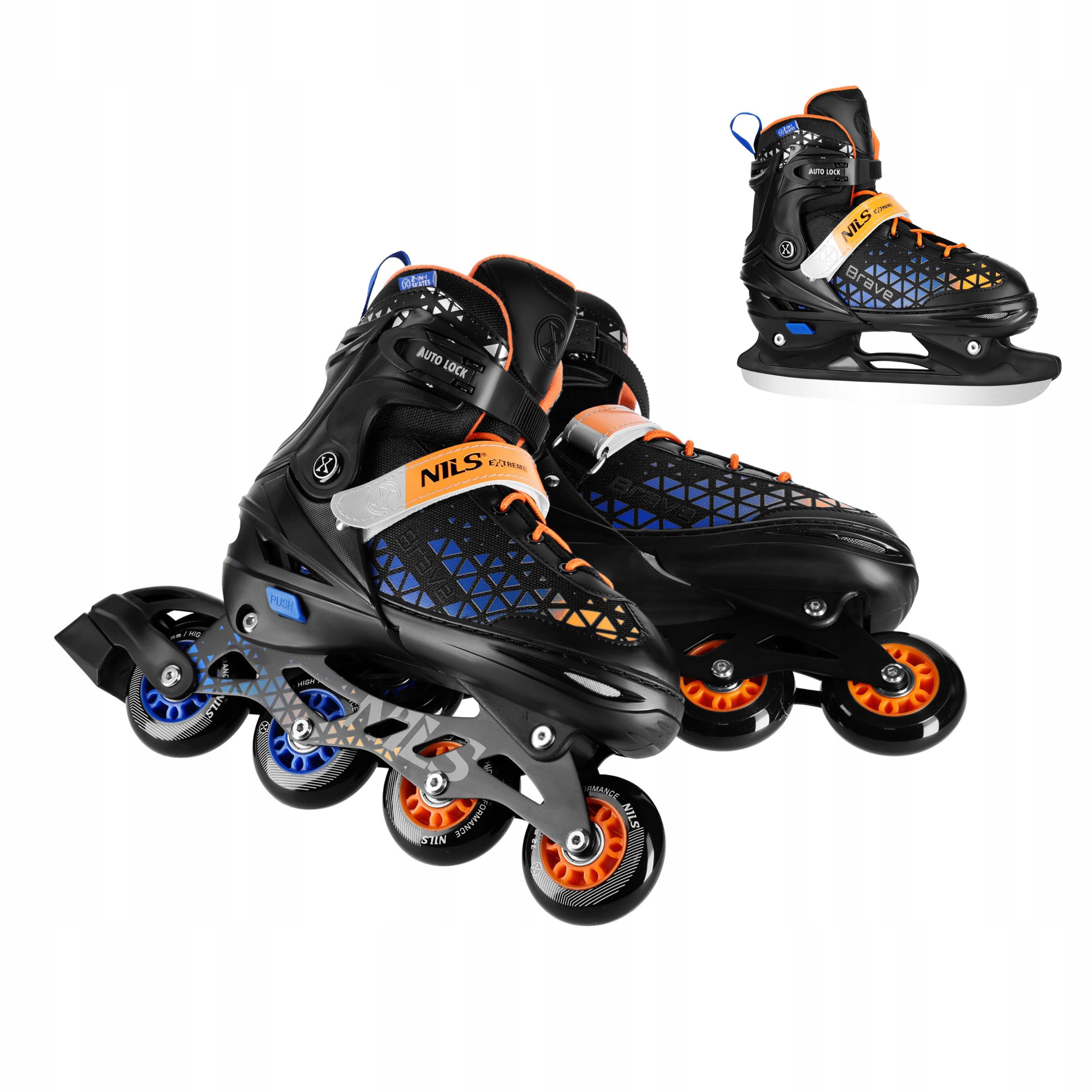 Rolki 2w1 L 39-43 regulowane niebieskie pomarańczowe zestaw Nils Extreme
