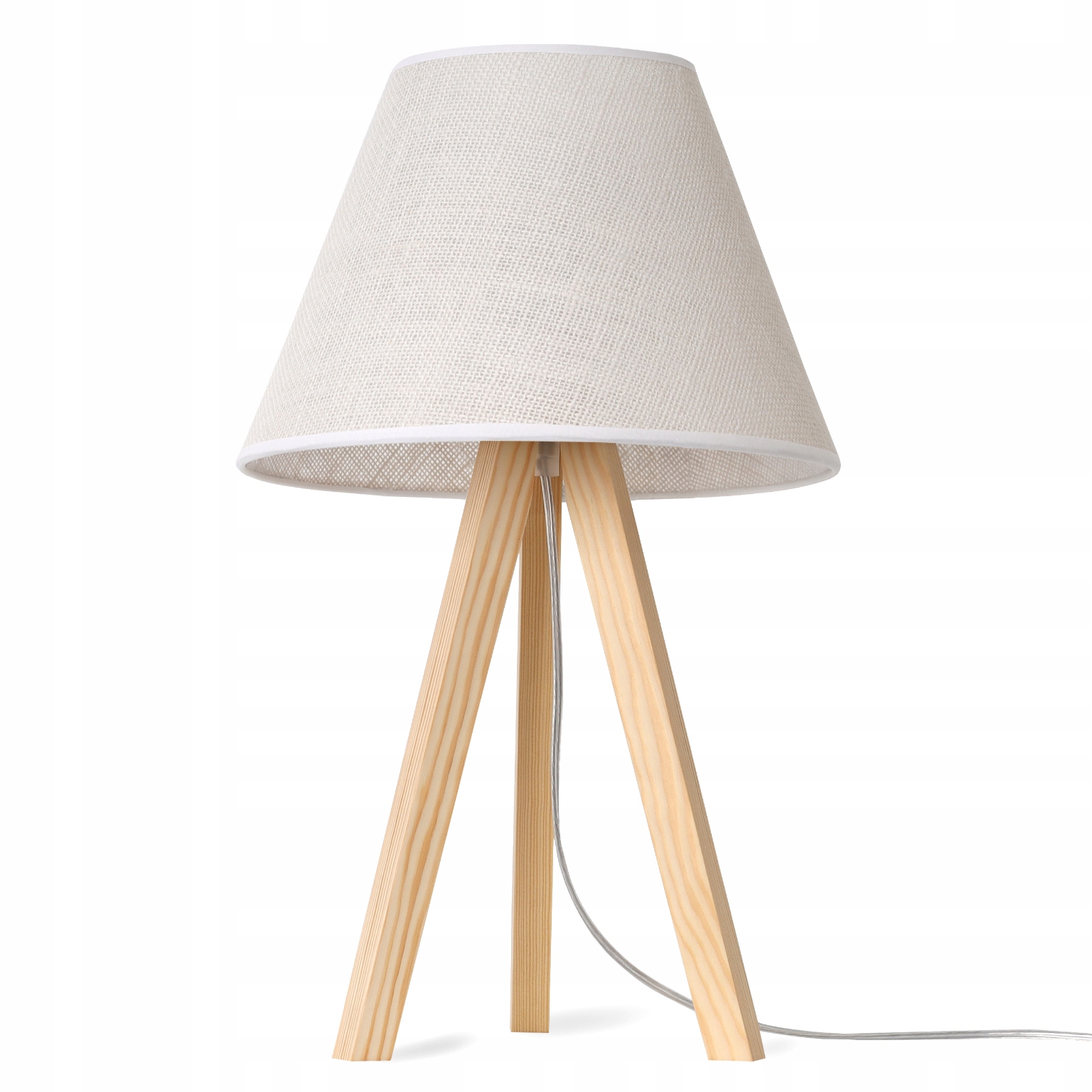 Lampka Nocna Stołowa Solidna Trójnóg Drewno Z Jutowym Abażurem Japandi Boho