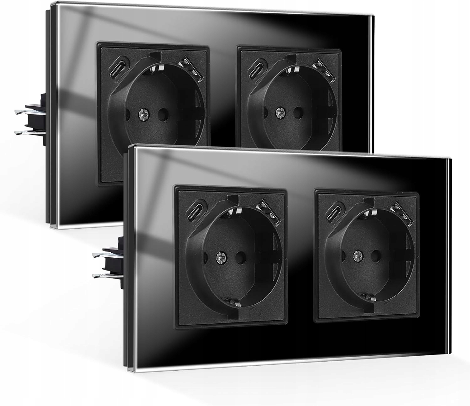 Schuko zásuvka s porty Usb-a a Usb-c Pod omítku s tvrzeným sklem x 2