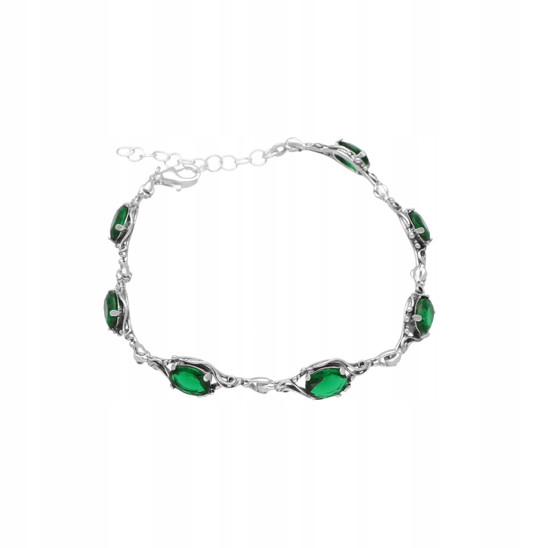 Náramek se smaragdovými zirkony, retro stříbro oxidované