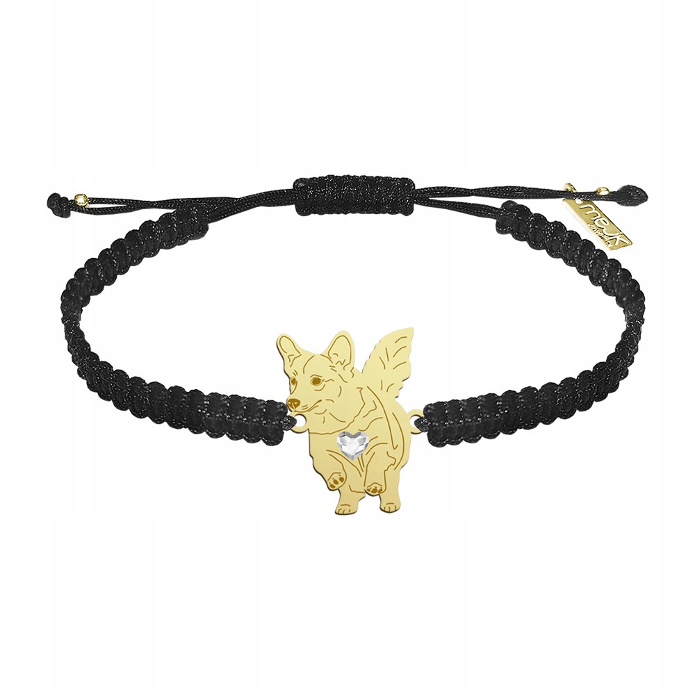 Zlatý náramek s psem Welsh Corgi Pembroke 925 Makramé Gravírování Bonus