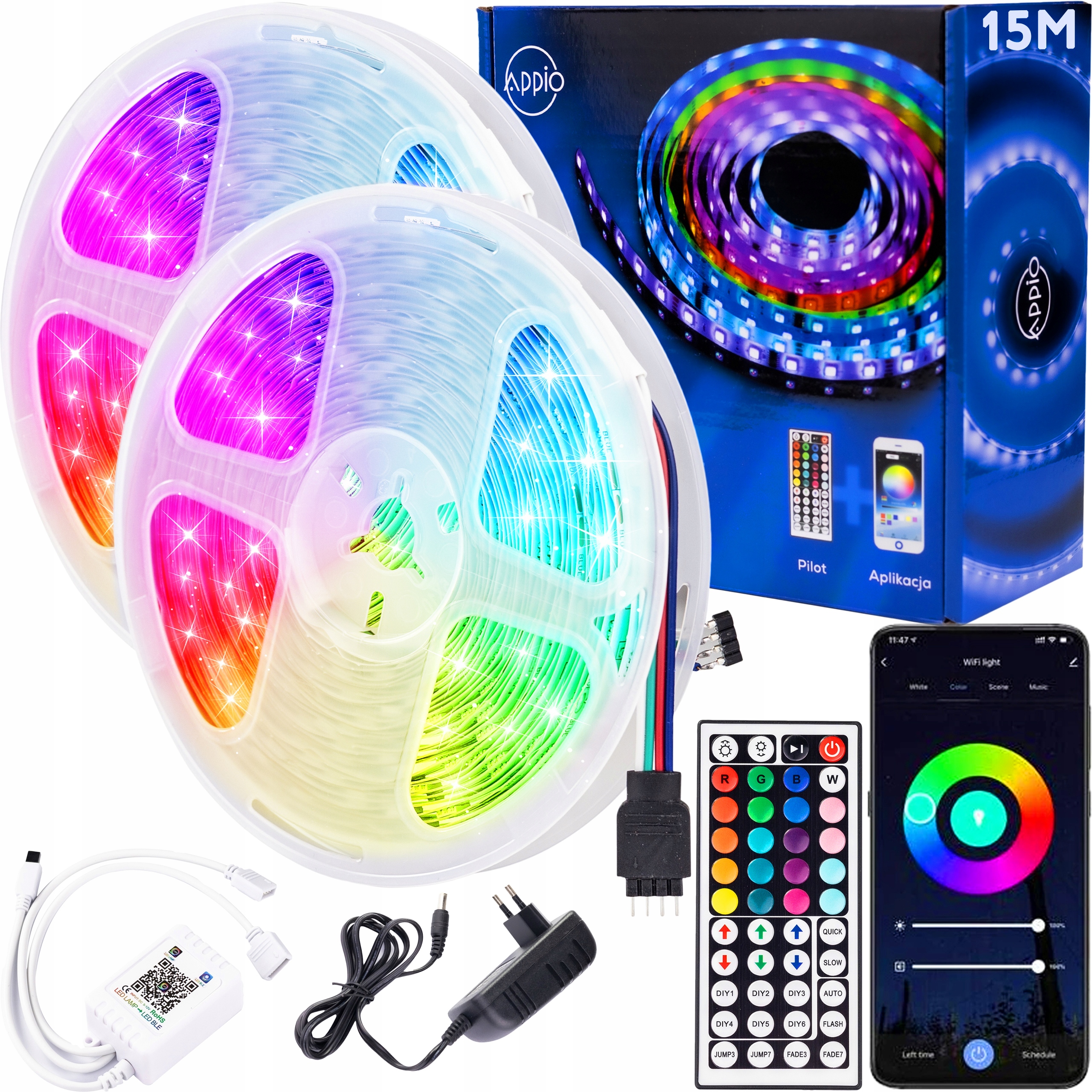 Taśma LED RGB kolorowa 15m + pilot Bluetooth