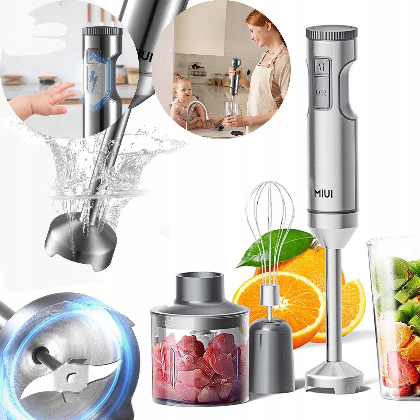 Ručný Ponorný Mixér 4v1 1000W Drez Sekač Metla Mixér Zest