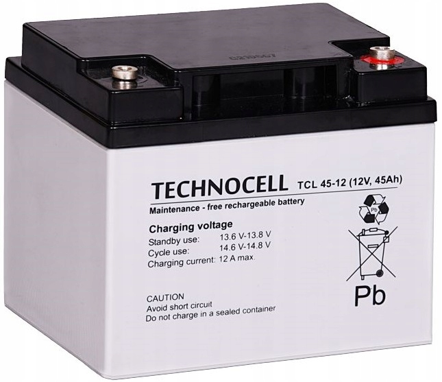 AKMULATOR AGM TECHNOCELL TCL45-12 12V 45AH ZASILACZ UPS EPS SYSTEM ALARMOWY