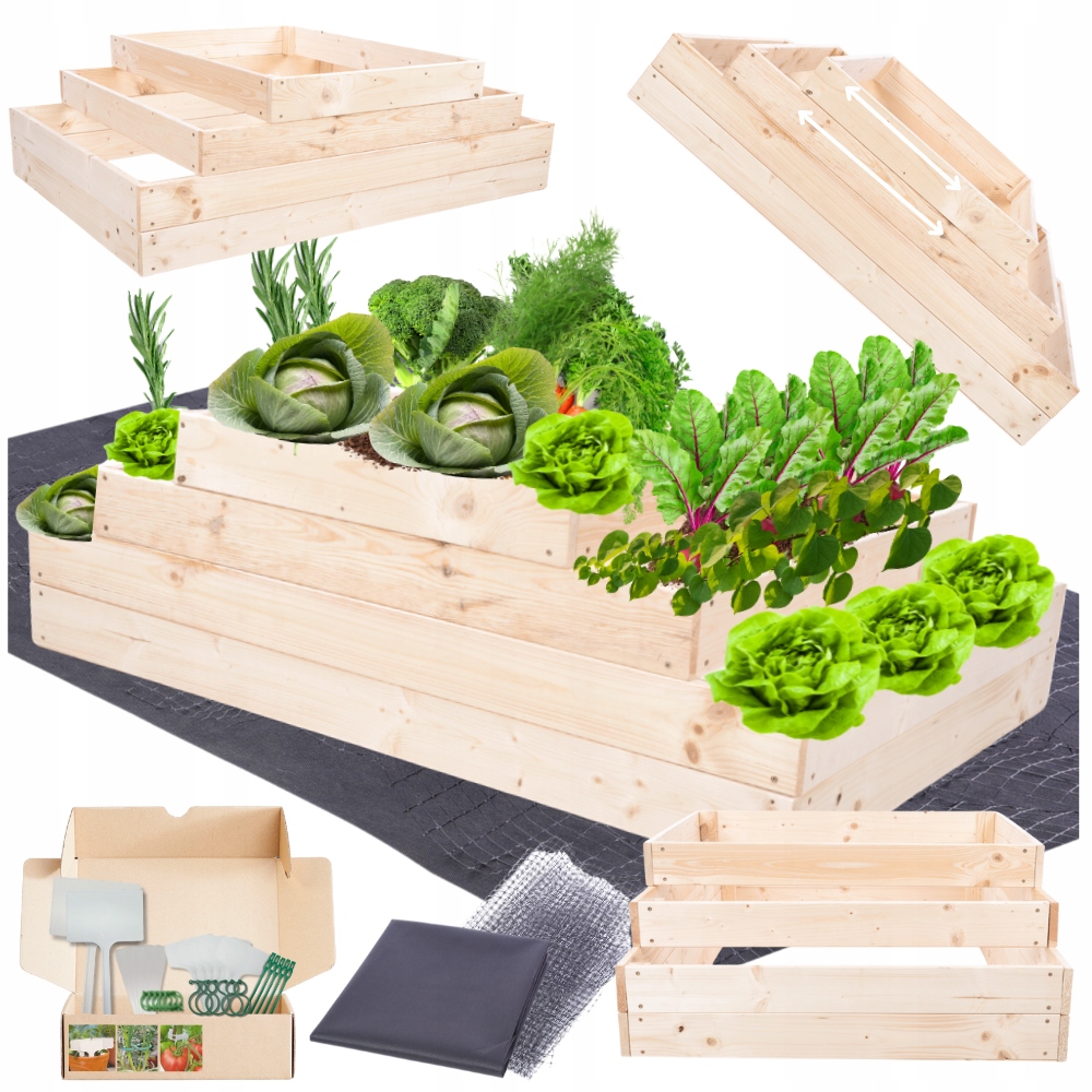 Kaskádový květináč nastavitelný dřevěný zeleninový záhon vyvýšený 36x120x90