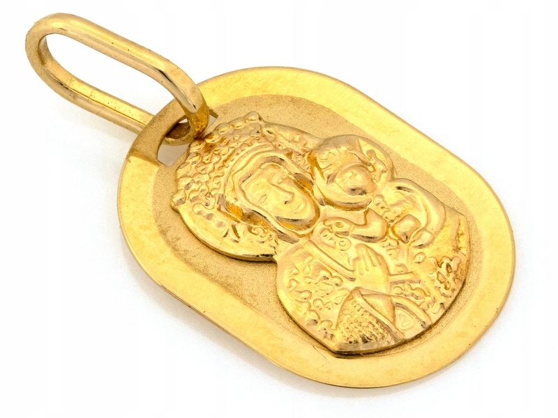 Medailon ze zlata 585 oválný s obrázkem Panny Marie na křtiny, svaté přijímání