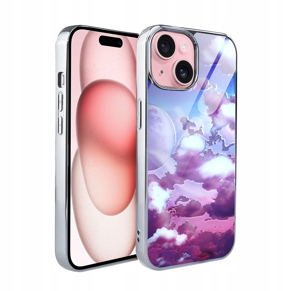 Pouzdro pro iPhone 15 Ibizu Elite Glass, skleněná zadní strana, obláčky a měsíc