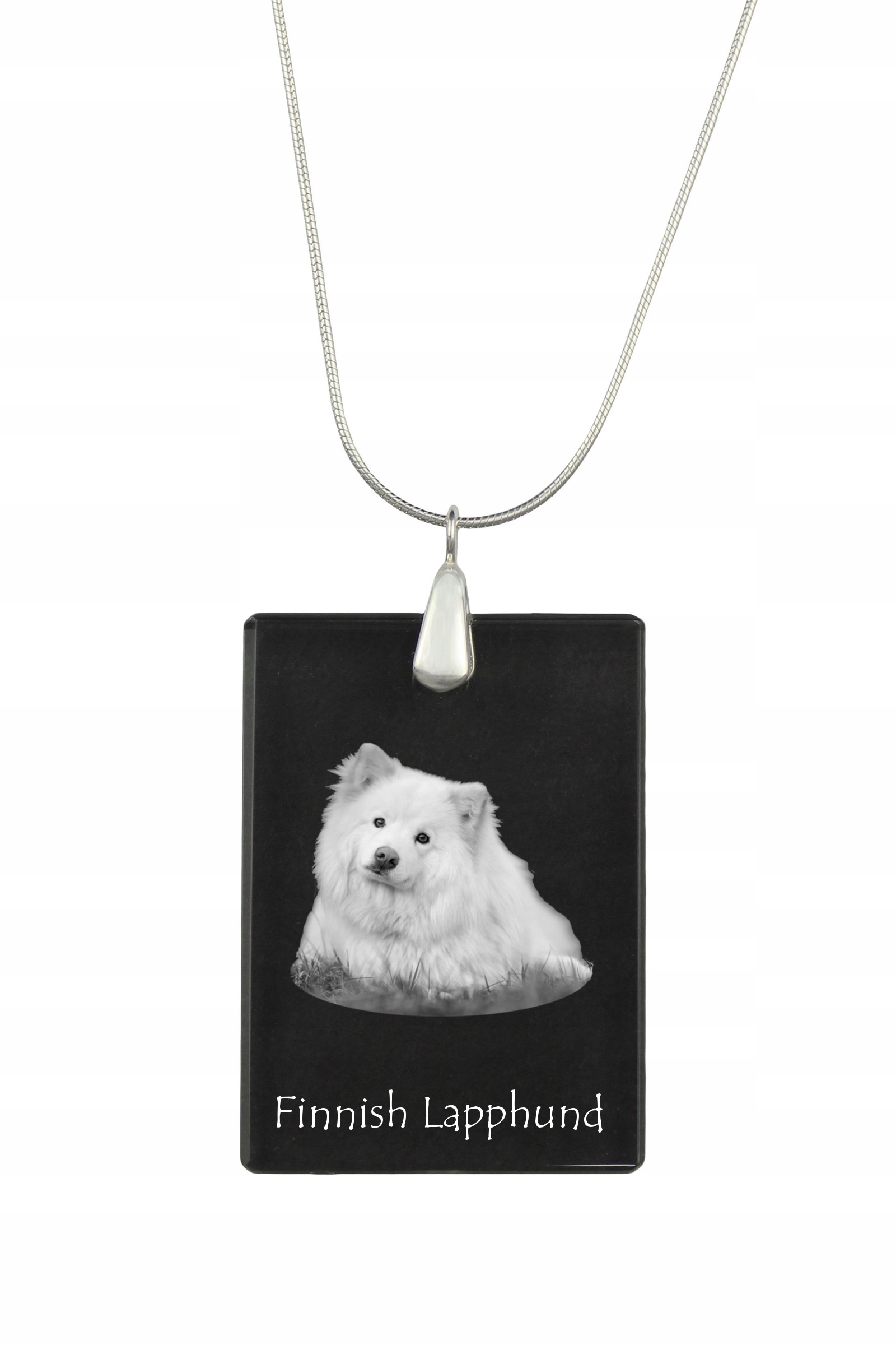 Finský lapphund stříbrný náhrdelník s křišťálovým přívěskem se psem