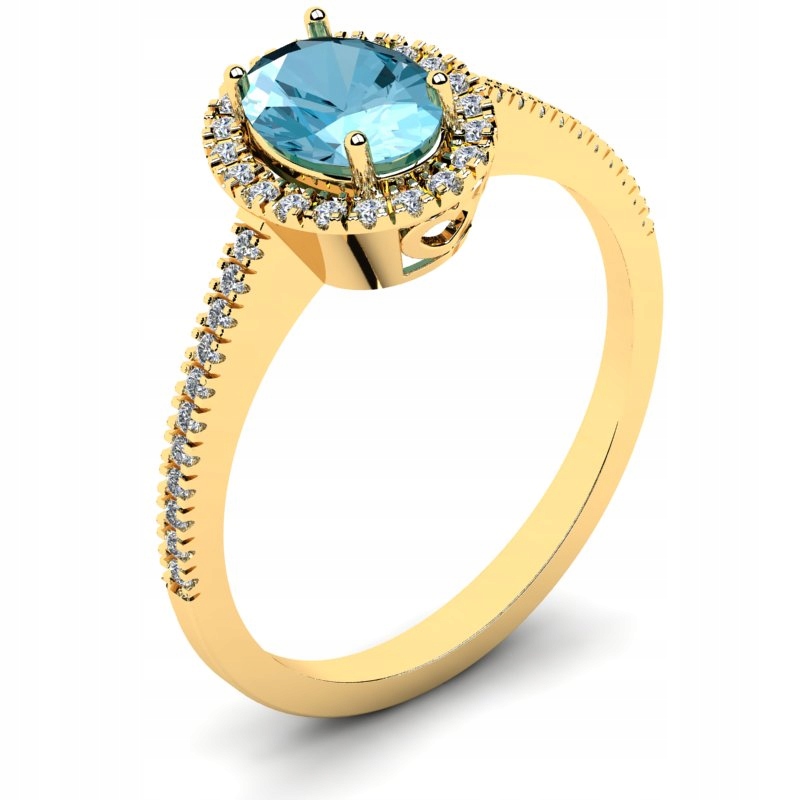 

Pierścionek Złoty Koktajlowy Z Błękitną Cyrkonią