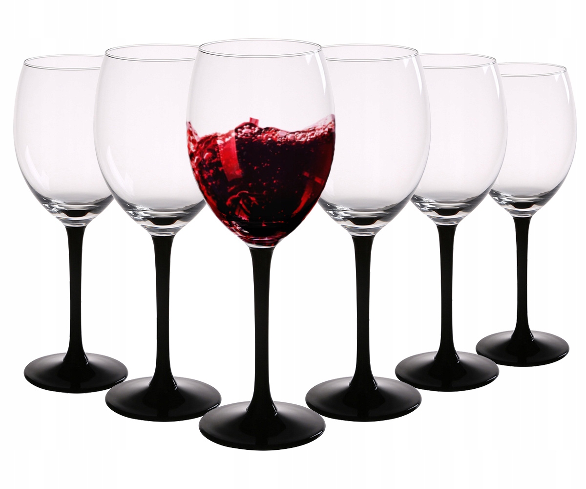Kieliszki do wina Altom Design Onyx czarna nóżka 330 ml 6 sztuk Linia Onyx