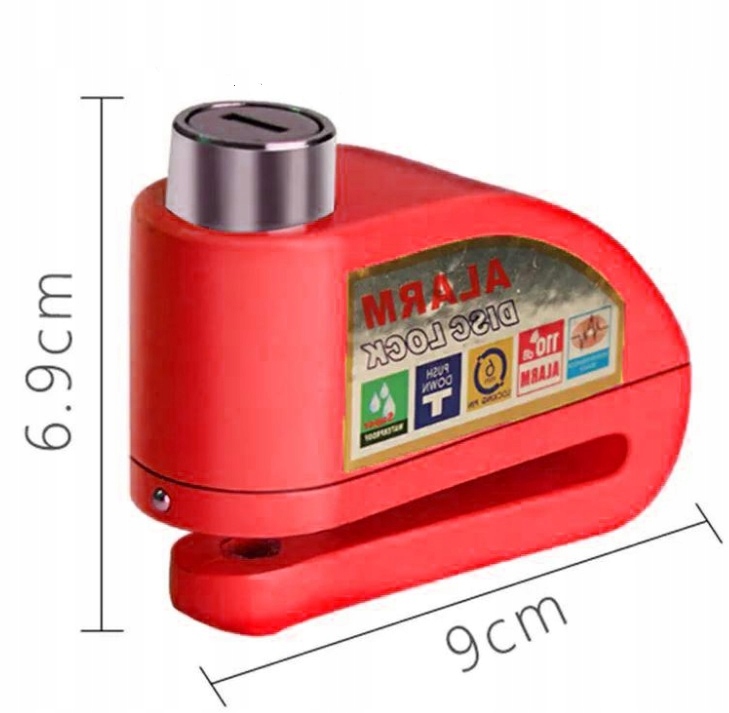 BLOKADA TARCZY HAMULCOWEJ Z ALARMEM BLOKADA NA ROWER MOTOR Z ALARMEM RED Stan opakowania oryginalne