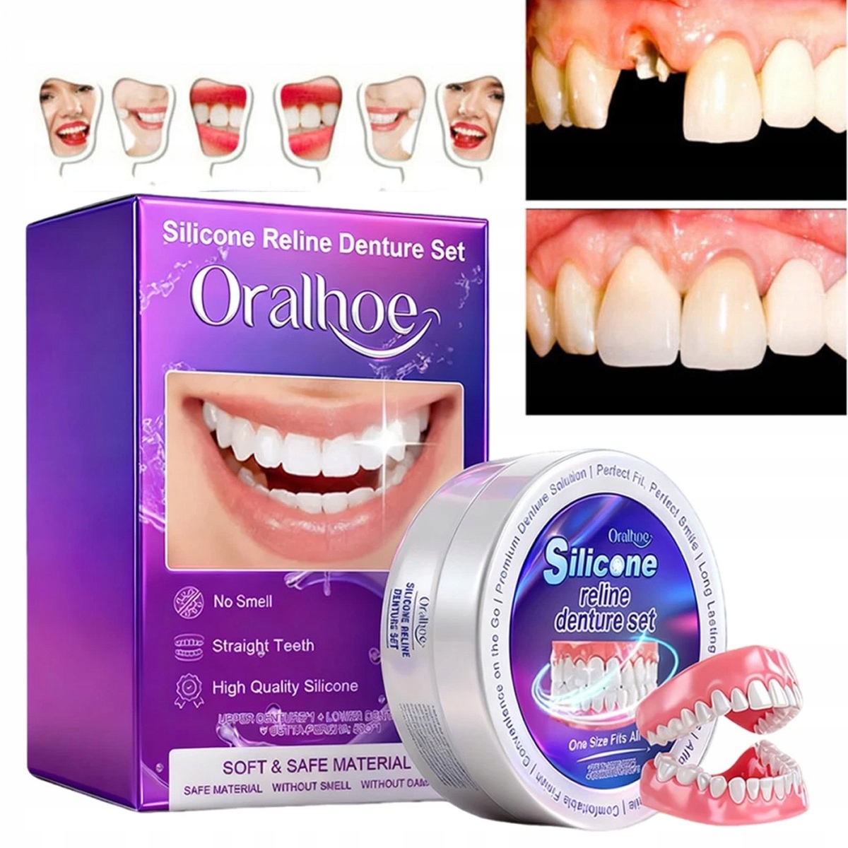 Zestaw: Silikonowa Proteza Tymczasowa Sztuczne Zęby Ortodontyczne 1 Sztuk