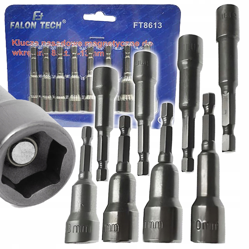 Klucze Nasadowe Magnetyczne Na Wkrętarkę Hex Zestaw 8 Szt. 6-13 mm FT8613