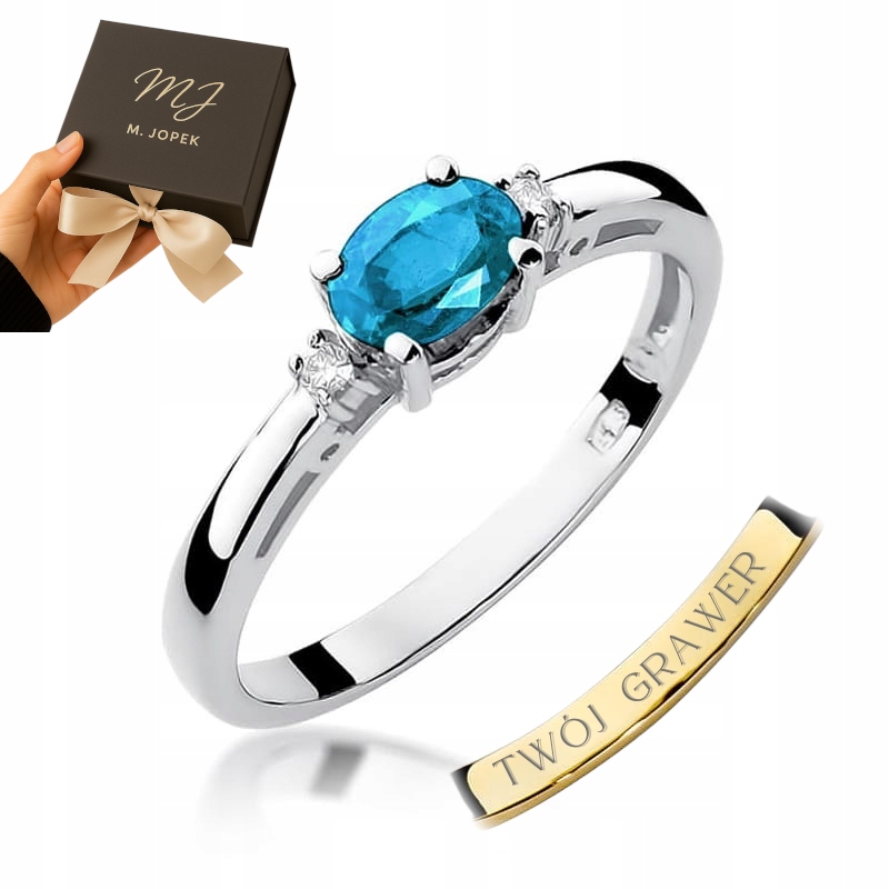 Prstýnek Z Bílého Zlata 585 S Topazem A Gravírování Diamanty 0,50 Kara