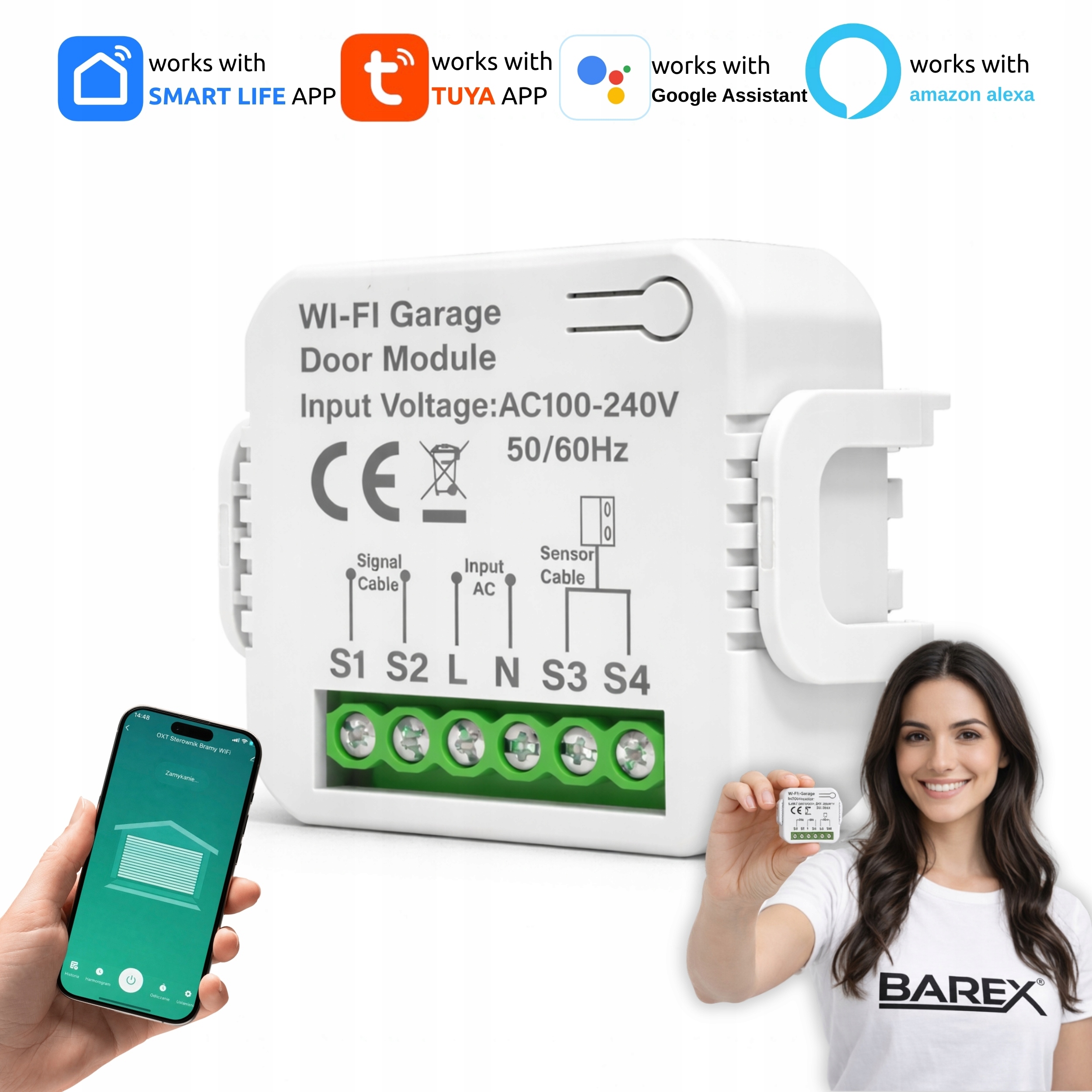 Контроллер реле для гаражных ворот WiFi модуль 230V Tuya Smart Life