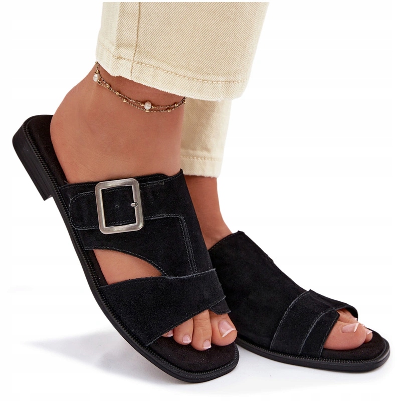 Nazouváky Big Star Semiš Plochý Podpatek Spona Elegantní Černá 37