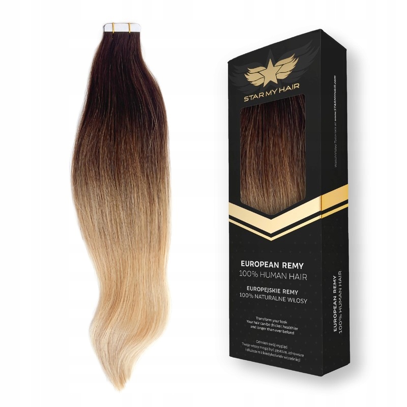 Tape On 8 taśm 40-45 cm 20g włosy doczepiane Ombre kanapki z odrostem